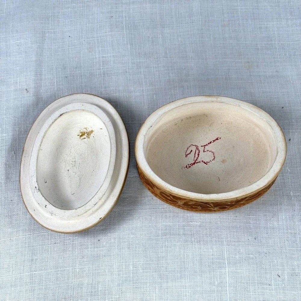 Vintage Fratelli Pugi Signa Italian Terracotta Cherub Trinket Box Oval